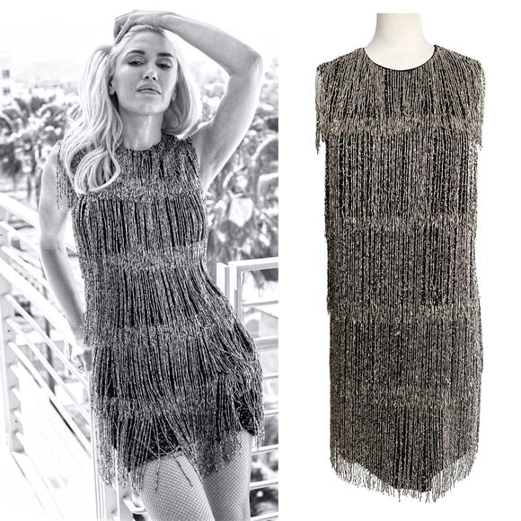 Burberry Silver Fringe Beaded Mini Dress- Size US 4 / IT 38